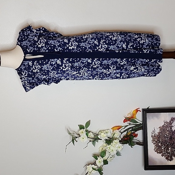 Michael Michael Kors Light Chambray Combo Dress Lightweight Floral Mini Summer - Picture 1 of 12